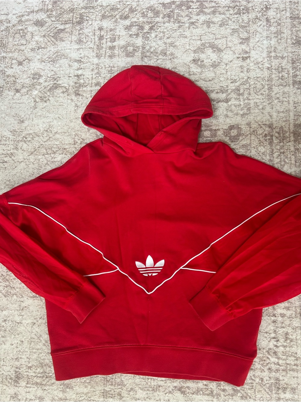 adidas Red Crewneck Hoodie with White Trefoil and Piping